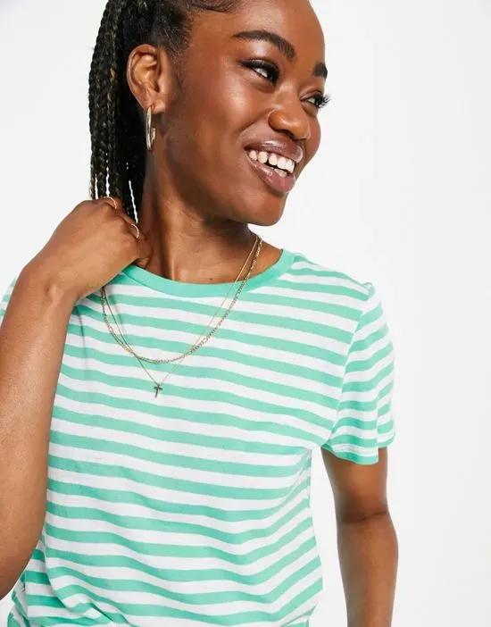 relaxed cotton short sleeve t-shirt in bright green stripe - MULTI