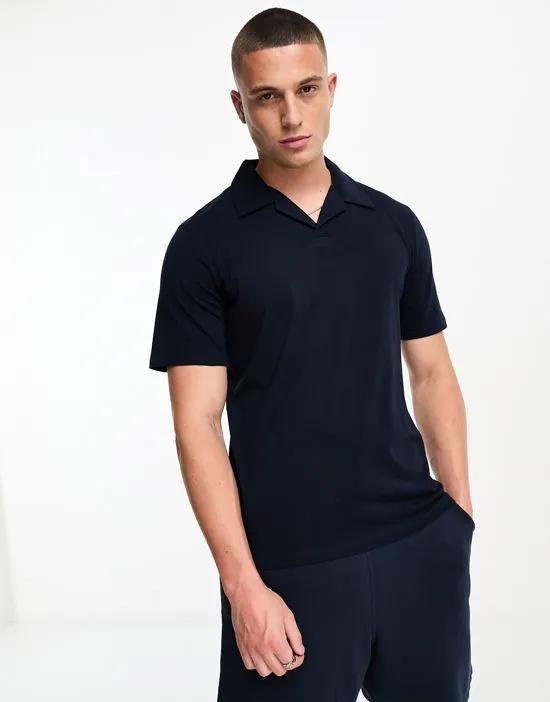 relaxed fit split neck polo in navy