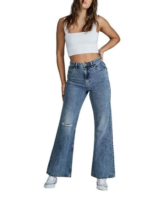 relaxed flare jean in mid blue
