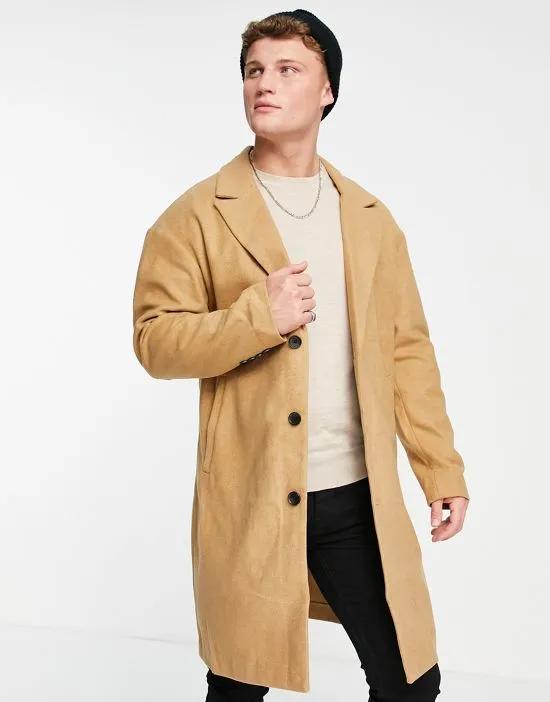 relaxed overcoat in camel