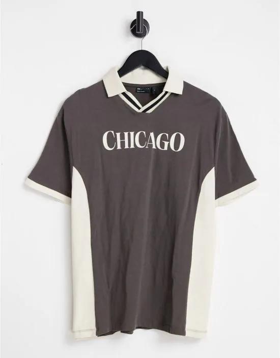 relaxed revere polo t-shirt in black with Chicago print - BLACK - BLACK