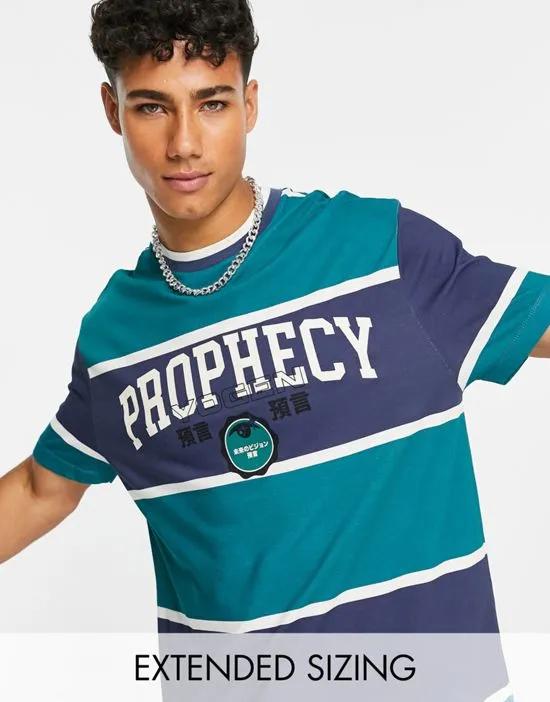 relaxed stripe t-shirt in blue & green with front varsity print