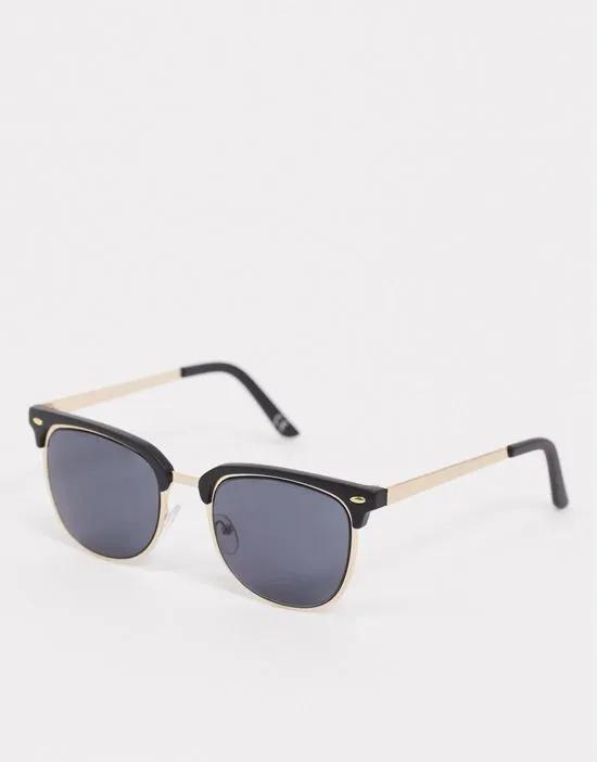 retro metal sunglasses with smoke lens in gold and black