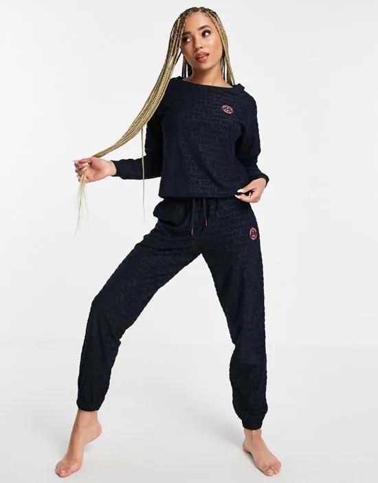 retro towelling sweatpants in navy