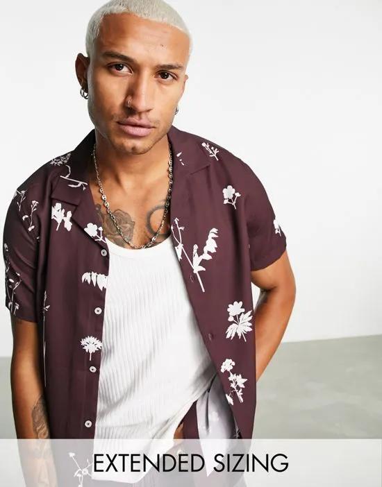 revere shirt in burgundy floral print