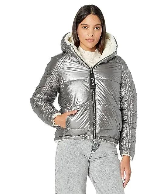 Reversible Shiny Crinkle with Solid Sherpa Puffer