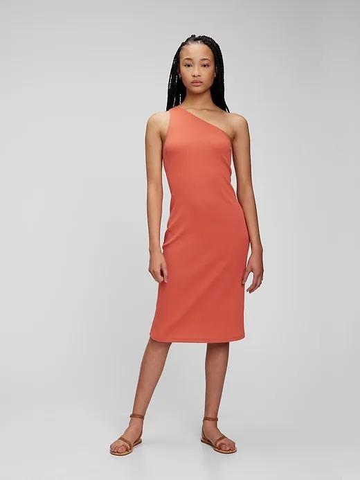 Rib One-Shoulder Midi Dress