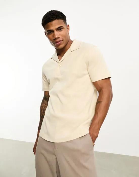 rib revere polo in beige