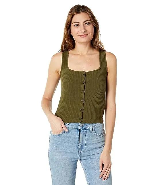 Ribbed Button-Front Crop Tank