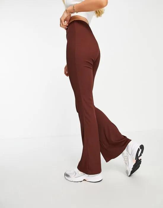 ribbed flared pants in brown
