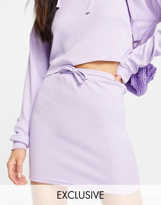 ribbed jersey set skirt in pastel lilac