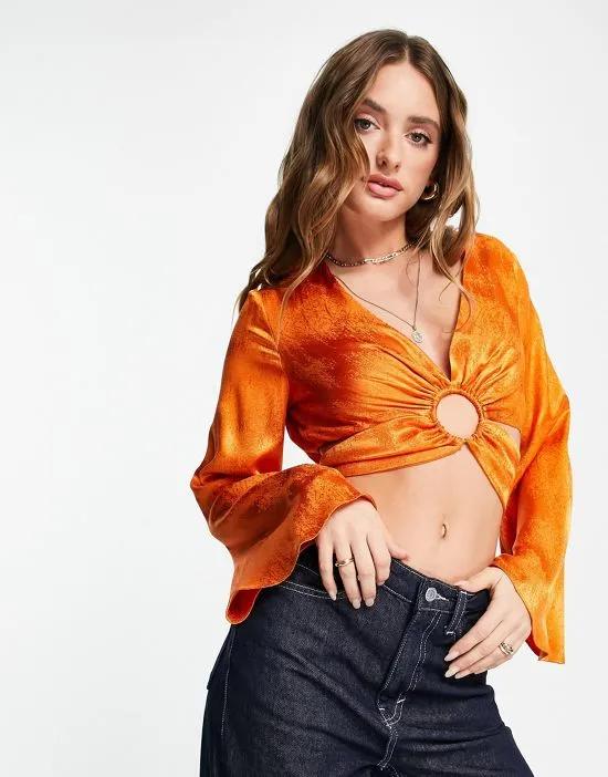 ring detail crop top in orange