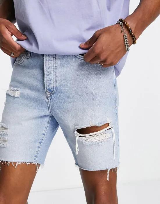 rip slim denim short in light wash