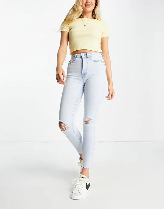ripped disco skinny jean in light blue