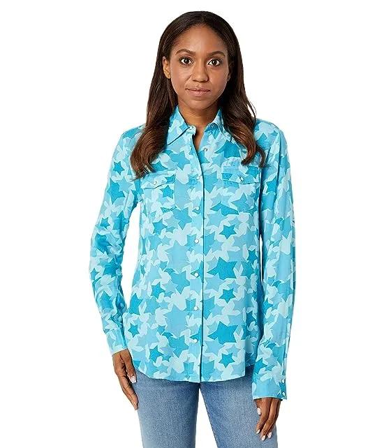 Rodeo Star Printed Rayon Western Blouse w/ Snaps