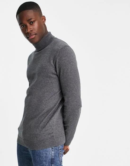 roll neck knitted sweater in dark gray