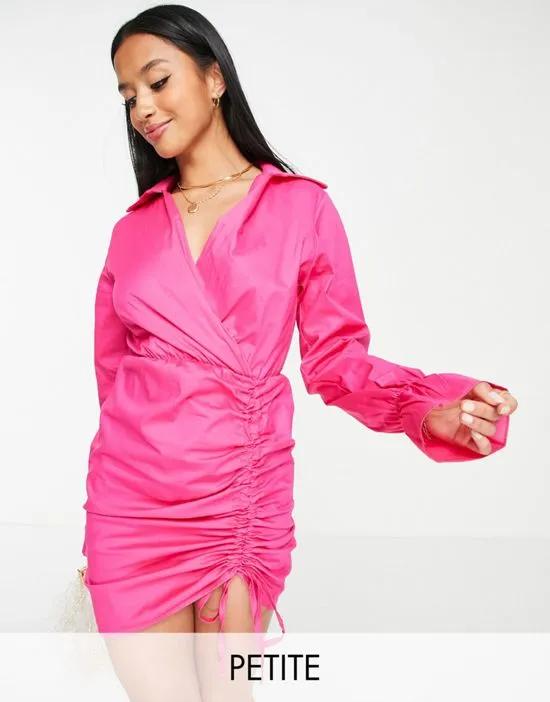 ruched side shirt dress in pink
