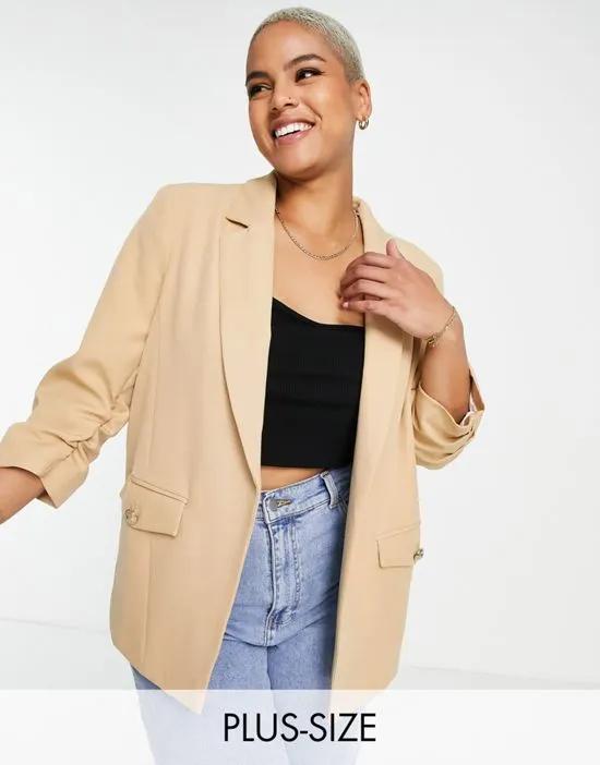 ruched sleeve blazer in beige