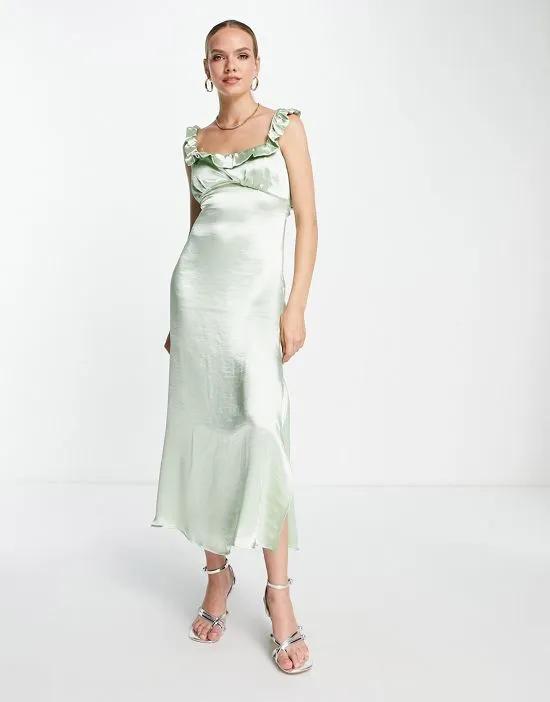 ruffle cami midaxi dress with cross back in sage