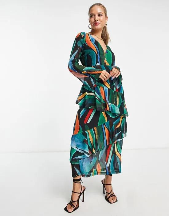 ruffle midaxi dress in abstract print