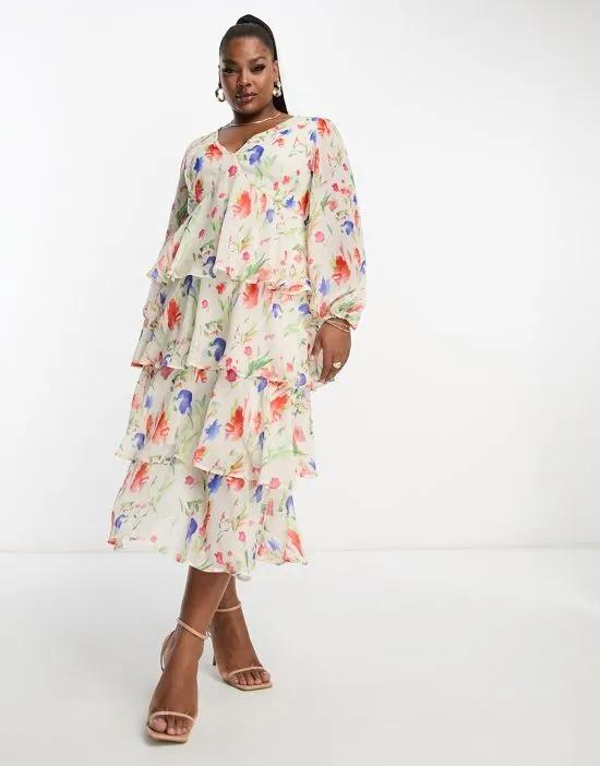 ruffle midaxi dress in ivory floral