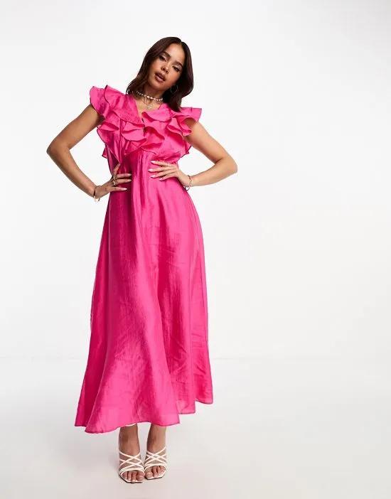 ruffle midi dress in pink