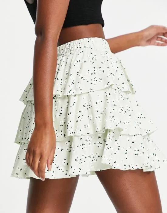 ruffle mini skirt in mint floral print