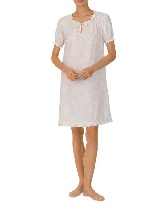 Ruffled Hem Printed Short Nightgown