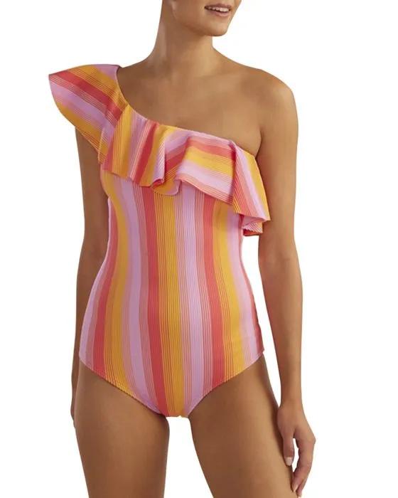 Ruffled One Shoulder Swimsuit