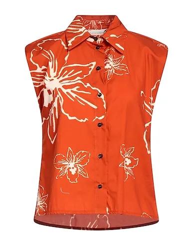 Rust Plain weave Floral shirts & blouses