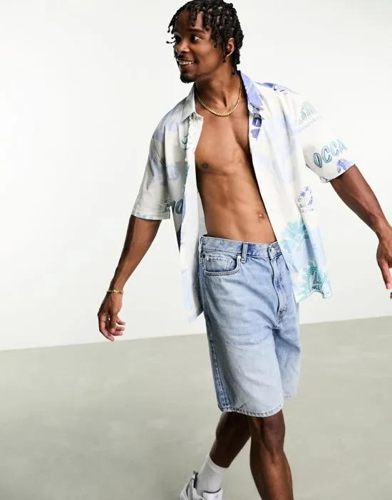 rustic abstract printed shirt in blue