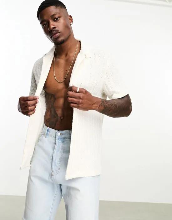 rustic textured printed shirt in ecru