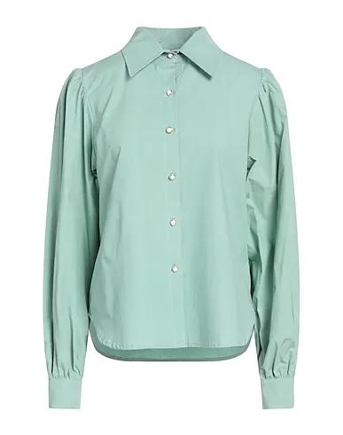 Sage green Plain weave Solid color shirts & blouses