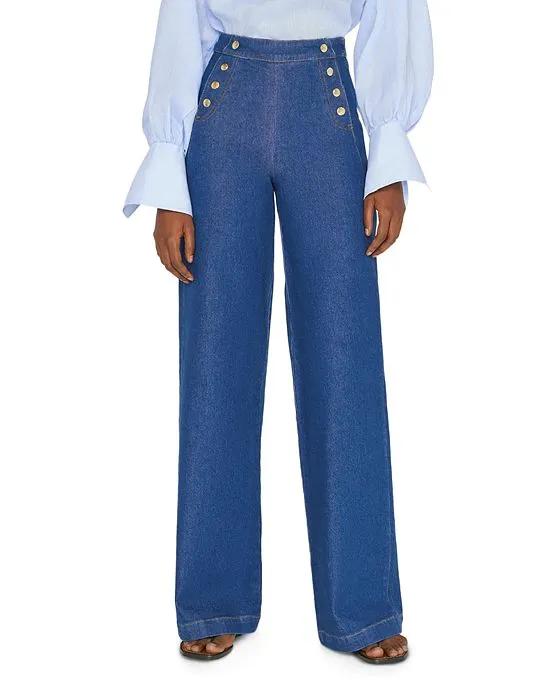Sailor Snap High Rise Wide Leg Jeans in Adele