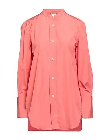 Salmon pink Plain weave Solid color shirts & blouses