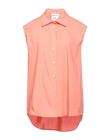 Salmon pink Plain weave Solid color shirts & blouses