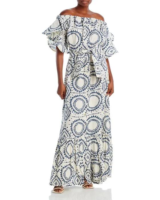 San Vincente Linen Printed Maxi Dress