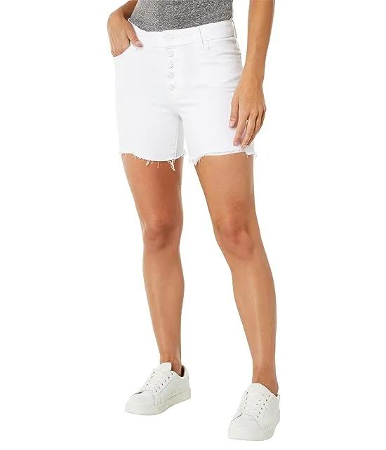 Sarah Longline Shorts w/ Exposed Buttonfly in Wild White Destructed