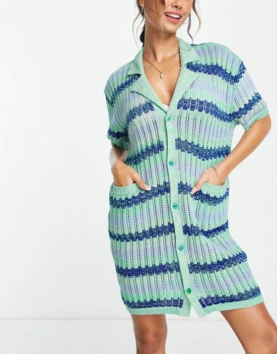 Sasha crochet summer shirt dress in blue