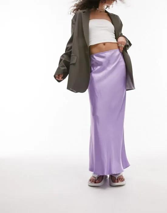 satin bias maxi skirt in lilac