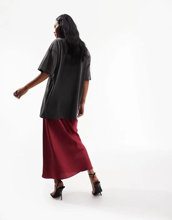 satin bias midi skirt in beet red