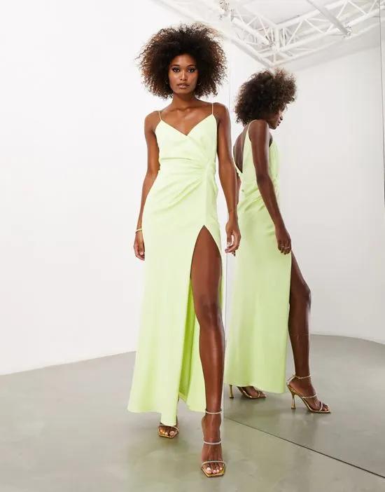 satin cami maxi dress with drape detail in apple green