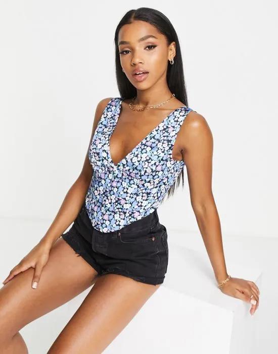 satin corset top in bloom floral