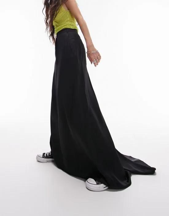 satin fishtail skirt in black
