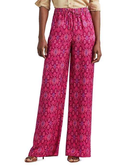 Satin Geo Print Wide Leg Pants