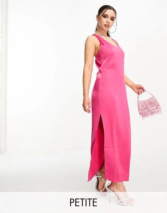 satin midi dress with twist knot back detail in pink