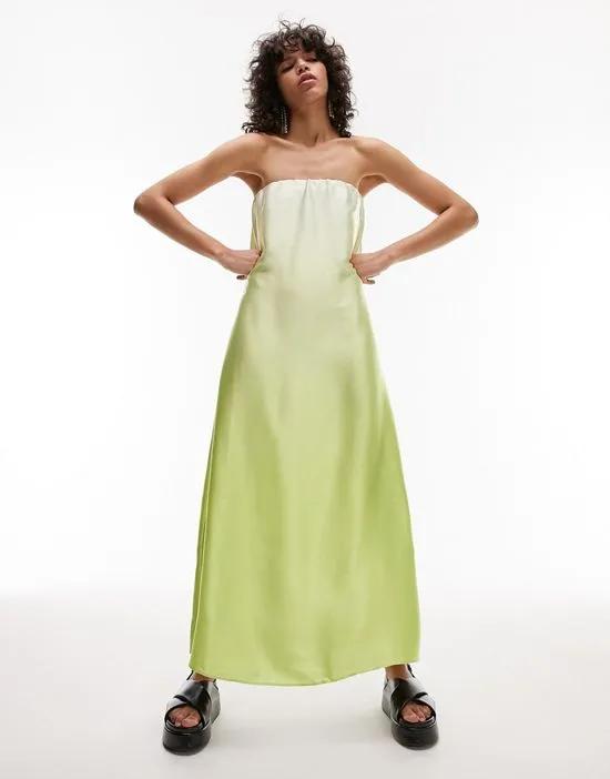 satin ombre midi bandeau dress in lime