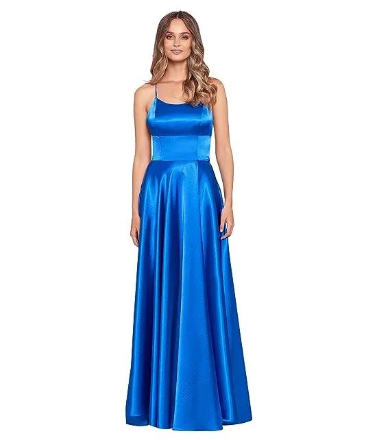 Satin Open Back Gown w/ Wrap Skirt