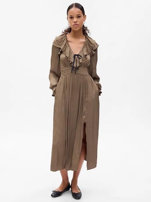 Satin Ruffle Midi Dress
