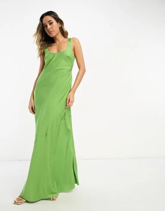 satin scoop neck maxi dress with cut out waist detail in green